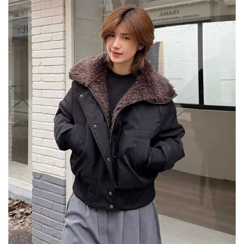 翻领毛领截短宽松夹棉外套冬季女加厚飞行员夹克棉服网B131-P93,男装夹克,星座910-1