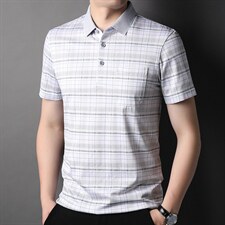 短袖T恤男夏季爸爸装polo衫丝光棉条纹格子中年休闲半袖T恤P67，男装T恤，钱塘6003A(原)4033A