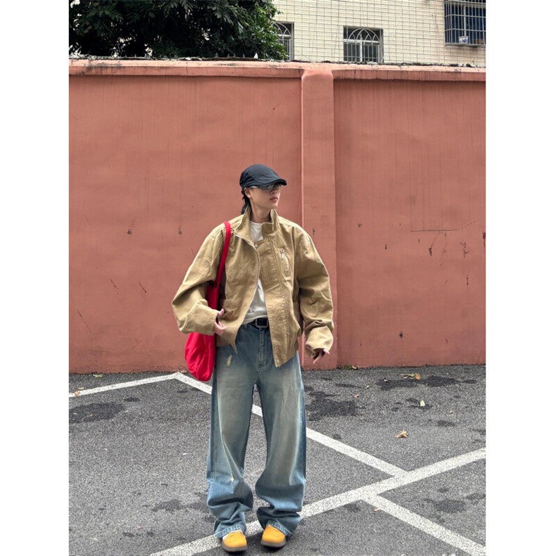 卡其色工装夹克春季廓形美式复古宽松立领飞行员外套JK22XX-特P85,男装夹克,星座1007（原301D）