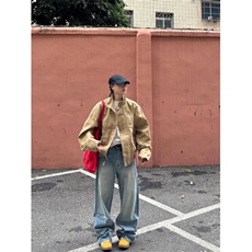 卡其色工装夹克春季廓形美式复古宽松立领飞行员外套JK22XX-特P85，男装夹克，星座1007（原301D）