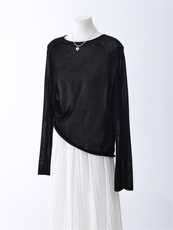 亲肤麻无缝一体圆领罩衫，女装针织衫/毛衣，优麦羊绒（原洪叶羊绒）