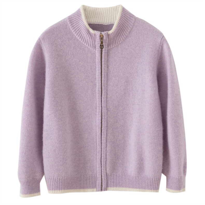 2025年新款百搭女士高领长袖拉链开衫，童装儿童羊绒衫，阿古朵