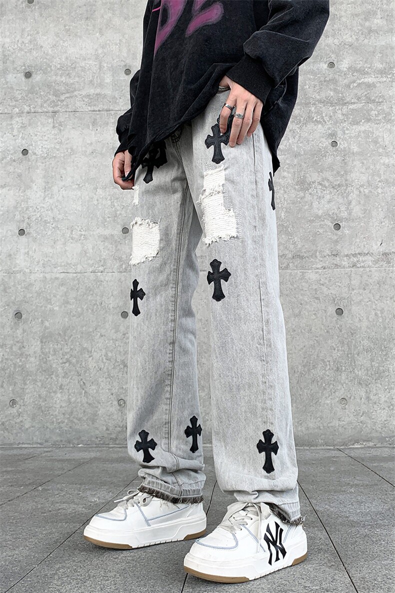 潮流美式刺绣嘻哈高街水洗牛仔裤潮流休闲裤A161-S2357-P60,男装牛仔裤,电商A161