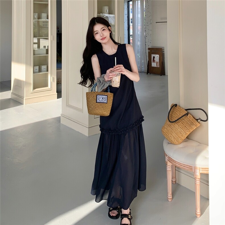 新品韩系气质圆领无袖显瘦背心连衣裙S037-P135-K189,女装连衣裙,2C305
