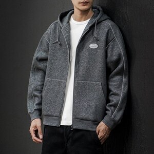 2021秋季新日系黑墙大码男反光连帽开衫卫衣外套夹克J6026-P65图片
