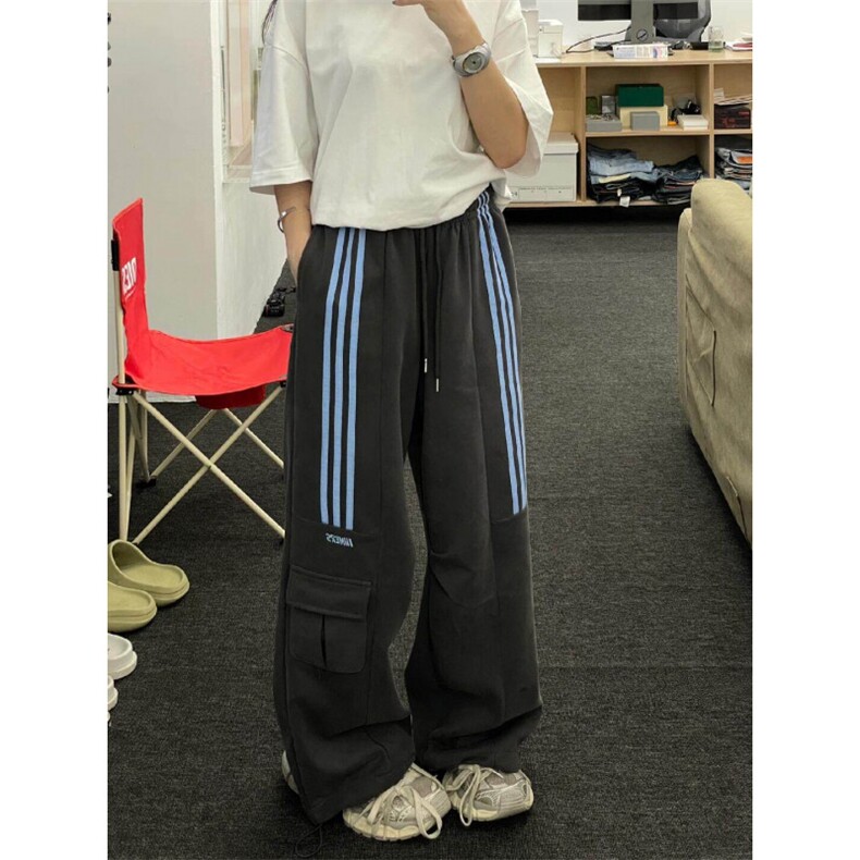 美式复古工装三条杠休闲裤女新款显瘦直筒阔腿运动裤子WLG855-P45,男装工装外套,星座1008