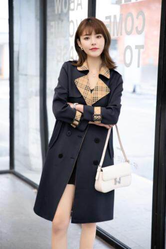 秋装新款上市：针织空气层拼格风衣M一XXXL，女装风衣，拉思维加丝