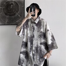 2023夏季短句风帅气抽象涂鸦宽松男士衬衫A071-C13-P35，男装衬衫，电商A071