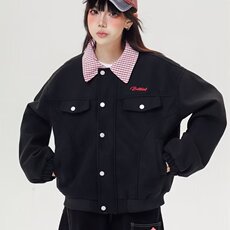 美式复古棒球服外套女春秋季新款设计感毛呢翻领宽松上衣夹克简约，男装夹克，星座1210-1