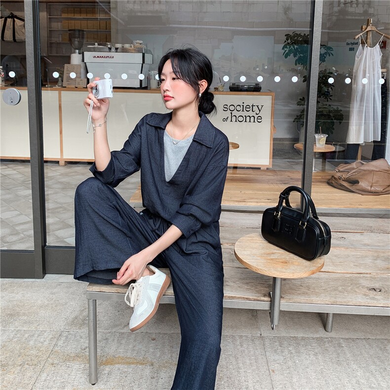 【新品现货】假两件上衣阔腿裤时尚两件套装5101-P160-K238,女装套装/套裙,2C126