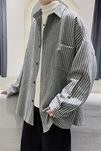 秋季加厚衬衫男加肥加大码宽松毛呢外套胖子潮流衬衣男装DX126P60图片