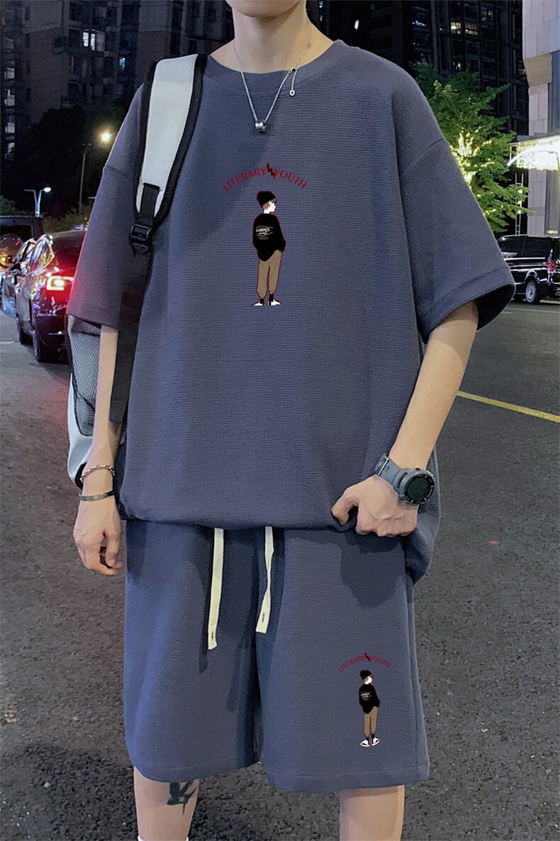 ！2023夏季男士华夫格短袖T恤套装百搭上衣一套HTZ12P50,男装T恤,电商B220