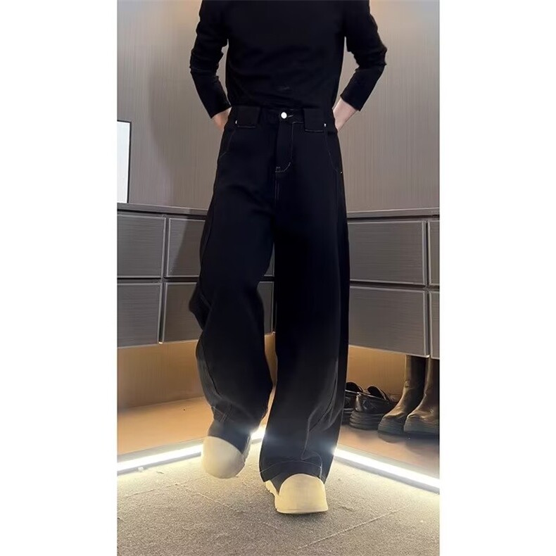 黑色弯刀牛仔裤男夏季美式高街水洗直筒裤子潮牌百搭阔腿长裤男潮,男装牛仔裤,星座506A
