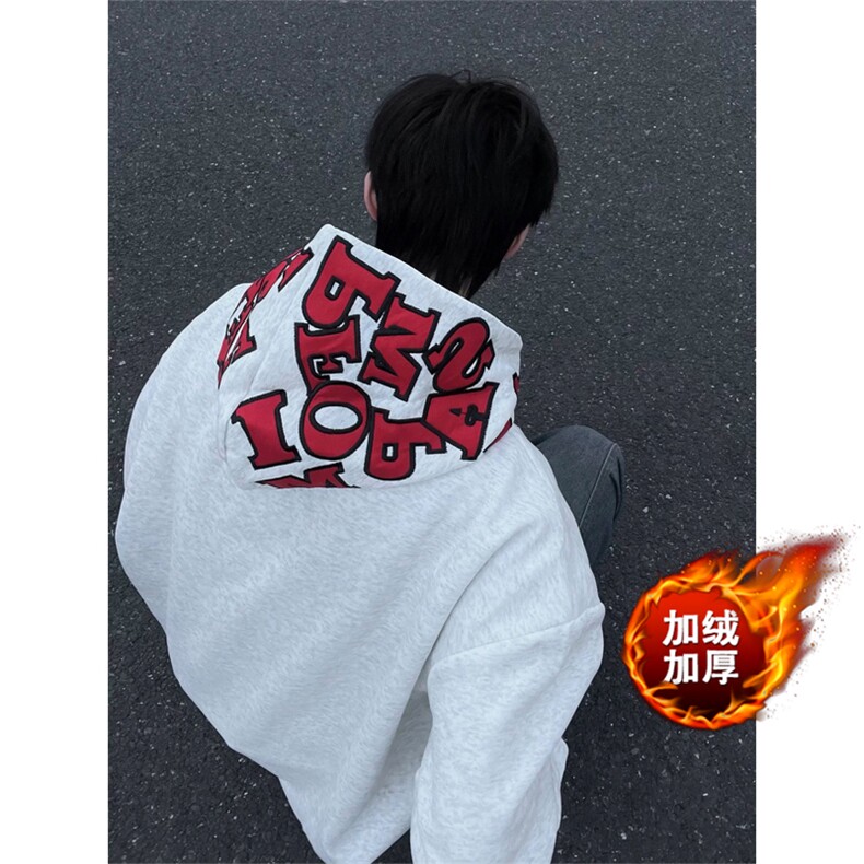 网图华棉刺绣满印字母连帽宽松卫衣男女A1097-常规P55加绒P60,男装卫衣,星座1505