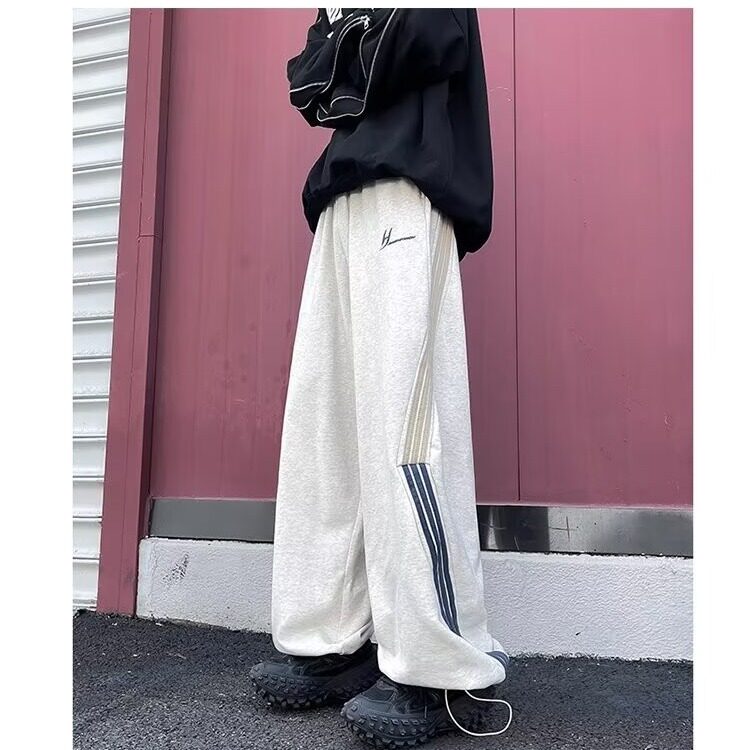 美式三条杠运动休闲裤男女秋季潮牌hiphop阔腿裤重磅高街宽松卫裤图片