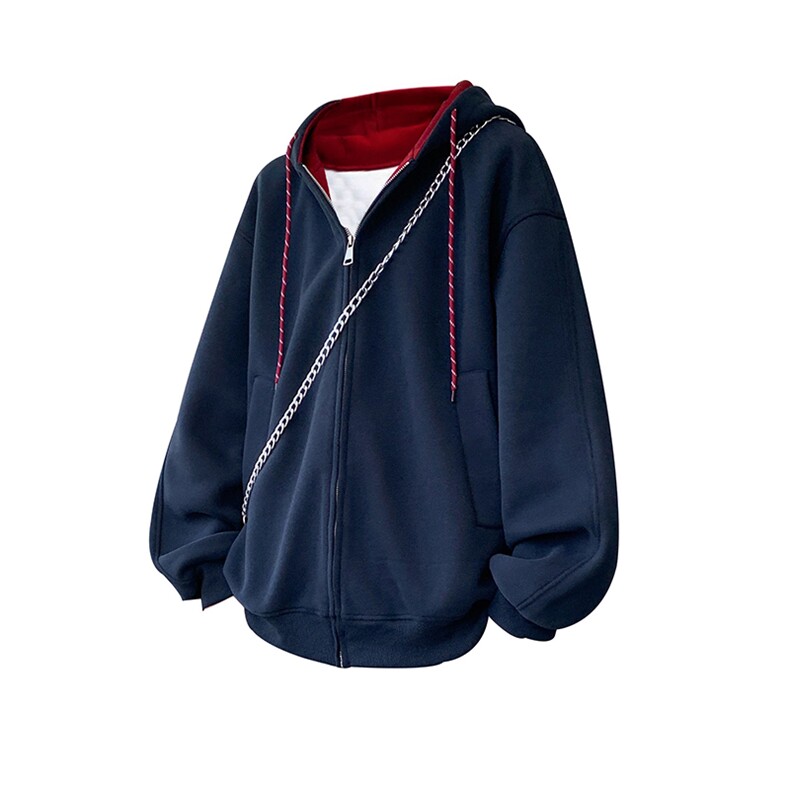 抖音得物二开美式高街重磅结构双层撞色连帽卫衣开衫外套W116，女装短外套，电商A486-1