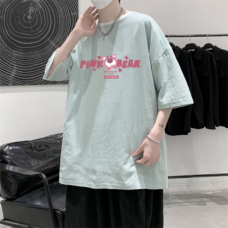 YT26329-P30亚麻短袖t恤男大码五分袖男宽松七分袖大皂风模特,男装T恤,电商A040