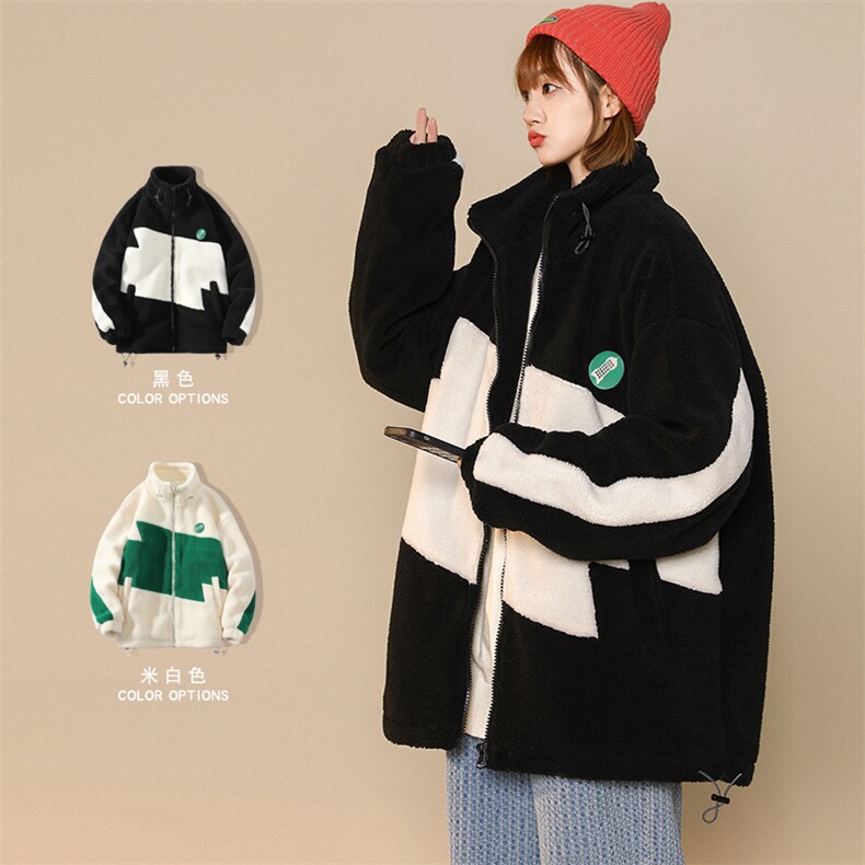 冬款中性风加绒加厚棉衣外套拼接羊羔绒棉服男士8146-P115控价158图片