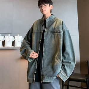 美式复古水洗工装牛仔外套男女春秋季Vibe风立领夹克JN88932-p68图片