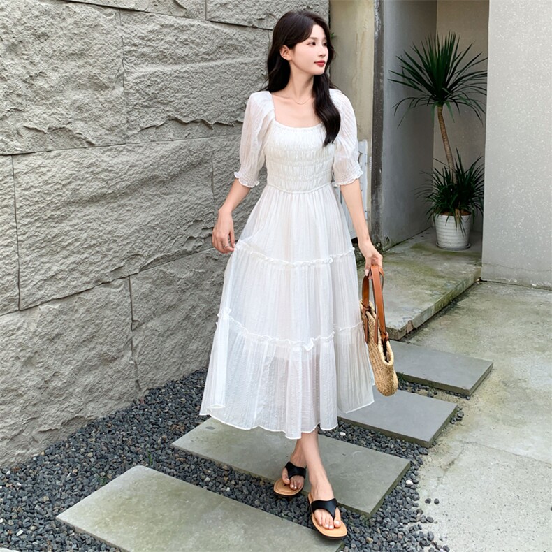 AUTRAIN法式泡泡袖天丝连衣裙女气质显瘦复古甜美温柔风仙女裙,商品下架区,韩然一族