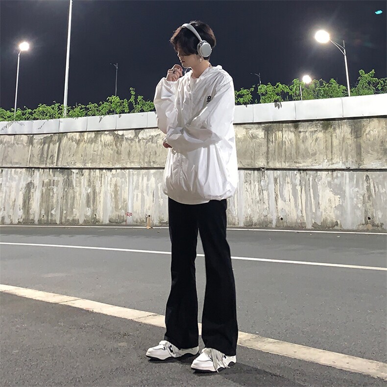 美式hiphop裤子高街vibe弹力黑色牛仔裤修身直筒微喇叭痞帅工装裤图片
