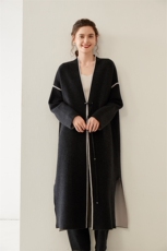 开衫女中长款V领秋冬慵懒软糯休闲宽松保暖羊绒大衣，女装羊绒大衣，雪山红莲