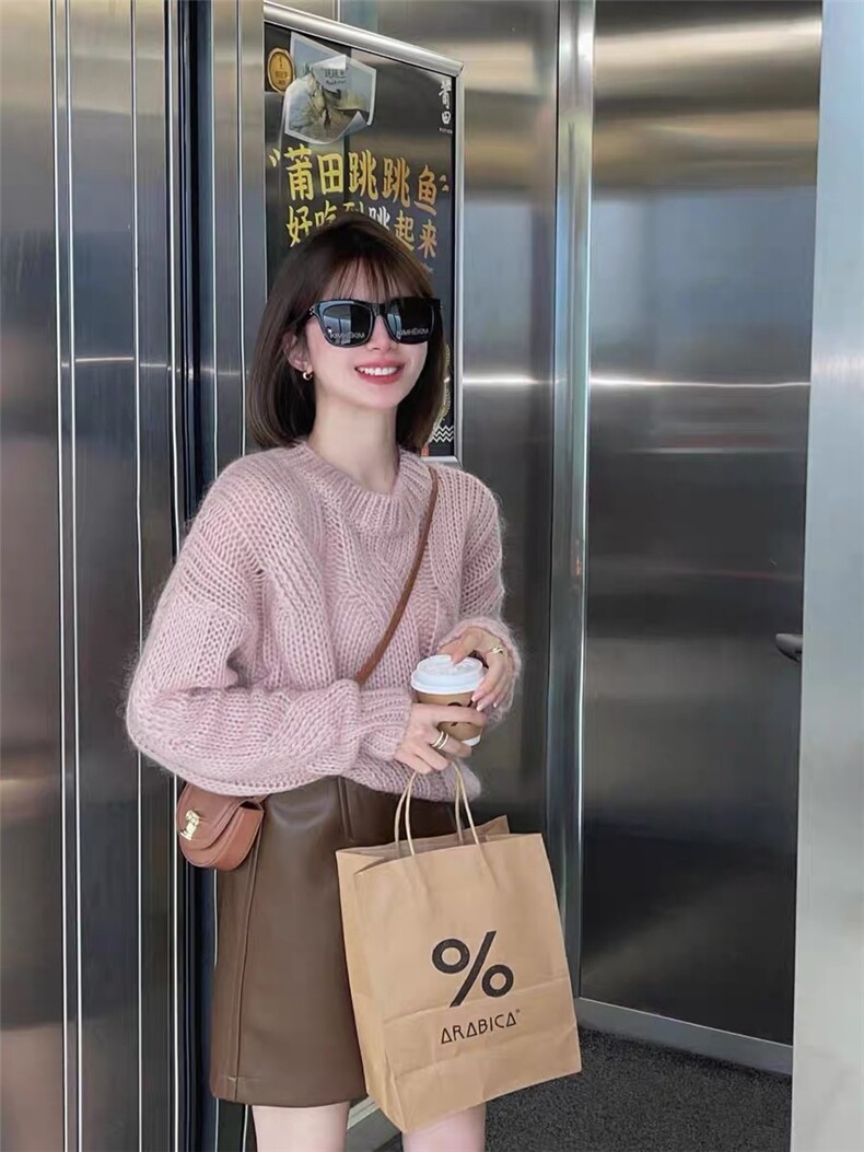 秋冬羊毛针织衫女圆领韩版短款显瘦纯色打底衫,女装羊毛衫,思途羊绒
