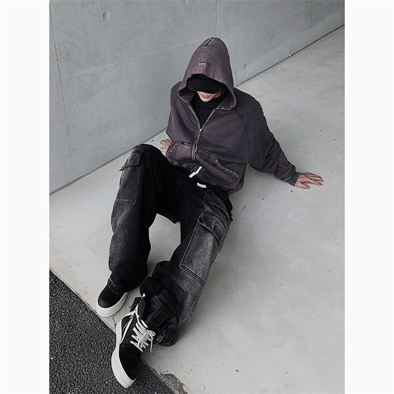 B221美式ins高街暗黑小众渐变色宽松工装牛仔裤LK23143-P80控108,男装牛仔裤,电商B221