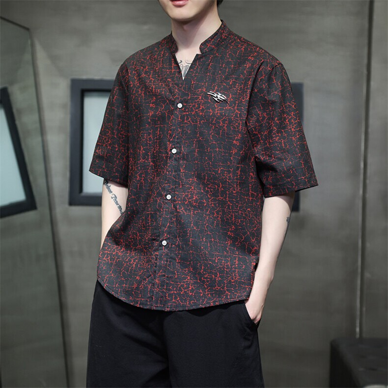 夏季新中式风潮T恤短袖防香云纱龟裂纹汉服唐装T2418-P58,男装T恤,电商A227