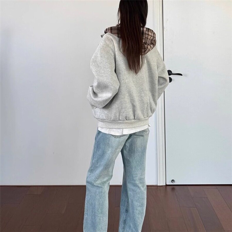 W9156-P93网图现货新款假两件格子连帽棉服复古夹克上衣外套,男装夹克,星座1608-2
