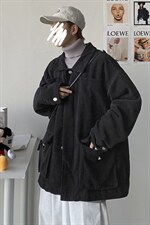 港风情侣灯芯绒夹克外套多口袋工装宽松衬衫潮男女日系 H203/P85图片