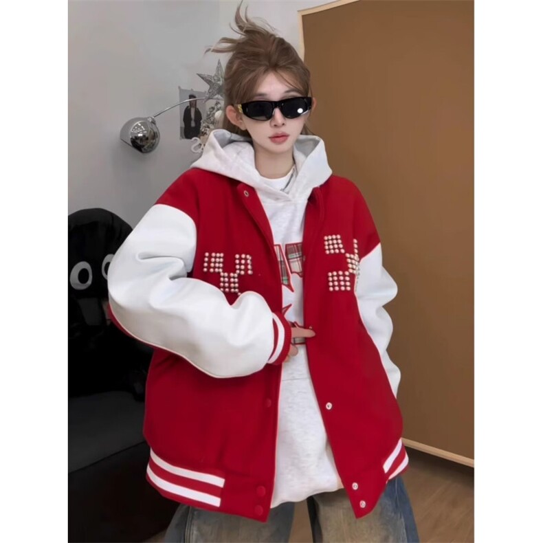 美式复古撞色棒球服外套春秋2025新款宽松慵懒风休闲夹克开衫潮，男装夹克，星座506A