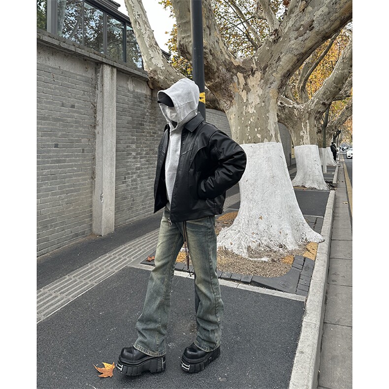 美式ins高街hiphop重工艺水洗微喇复古蓝牛仔裤货号K2320P55控78图片