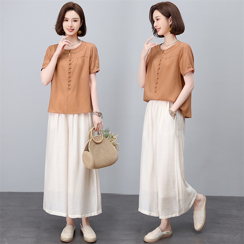 纯棉阔腿裤女薄款2025夏季新款休闲气质百搭显瘦垂感直筒裤，女装套装/套裙，阿丹