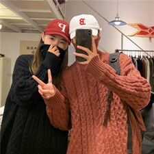 新款秋冬季高领毛衣纯色百搭港风情侣款加厚上衣毛衣EM319-P43，男装针织衫/毛衣，星座512-4