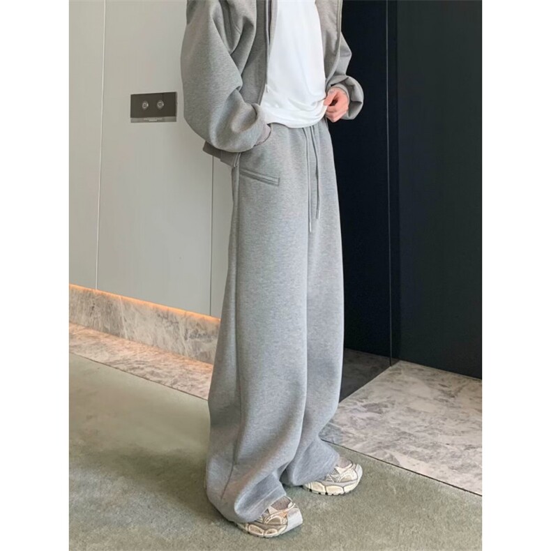 韩版小众灰色休闲直筒卫裤男显高阔腿垂感拖地运动长裤K6742-P38,男装休闲裤,星座412-3