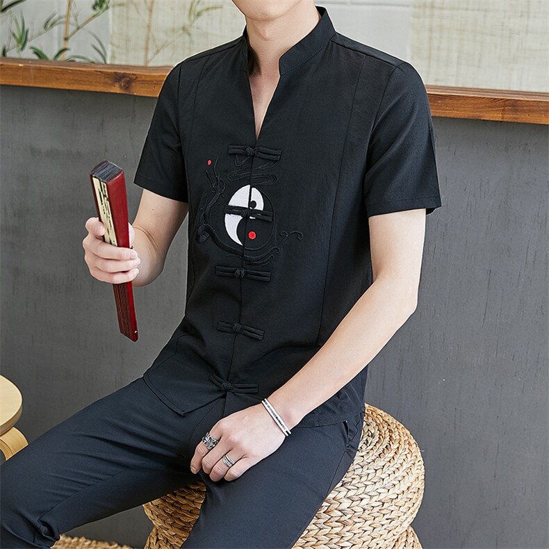中国风男士唐装汉服夏季亚麻套装棉麻短袖休闲修身潮流TZ026-P50图片