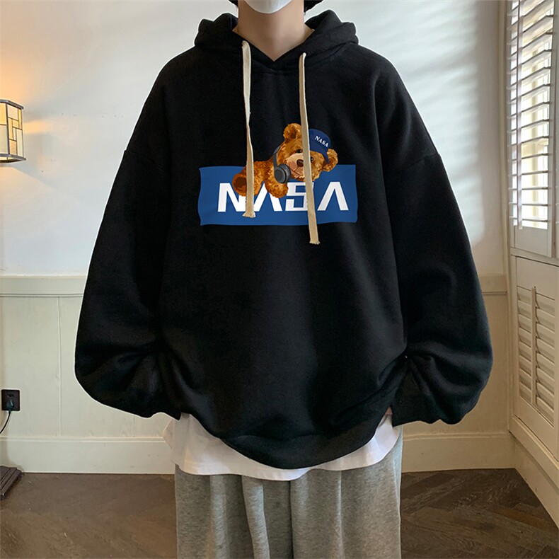 NASA纯棉连帽卫衣男大码运动帽衫宽松薄WY2247-P35加绒款-P40,男装卫衣,电商A040