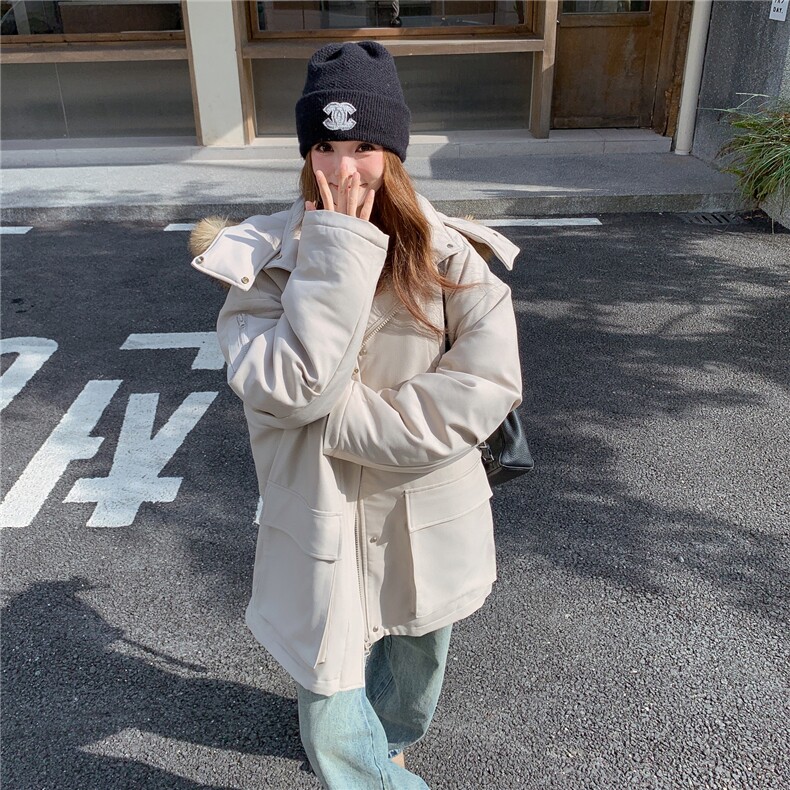 现货新款加厚羊羔毛内胆派克服带毛领25133P235K348,女装短外套,2D035