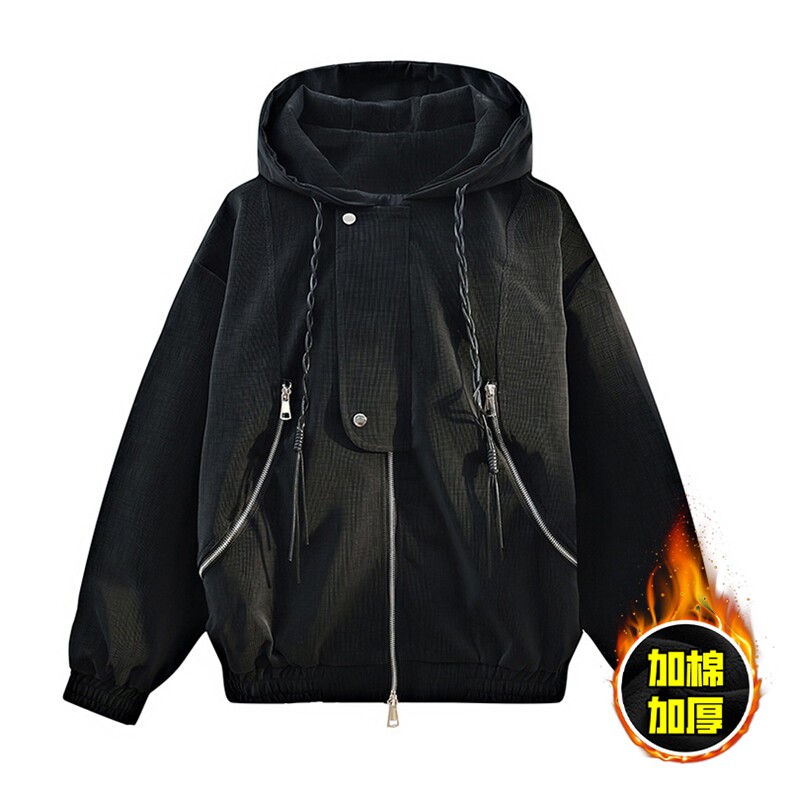 现货高品质美式高街重磅座山雕连帽pu皮棉衣男女加厚毛毛绒冬外套，男装皮衣，电商A486
