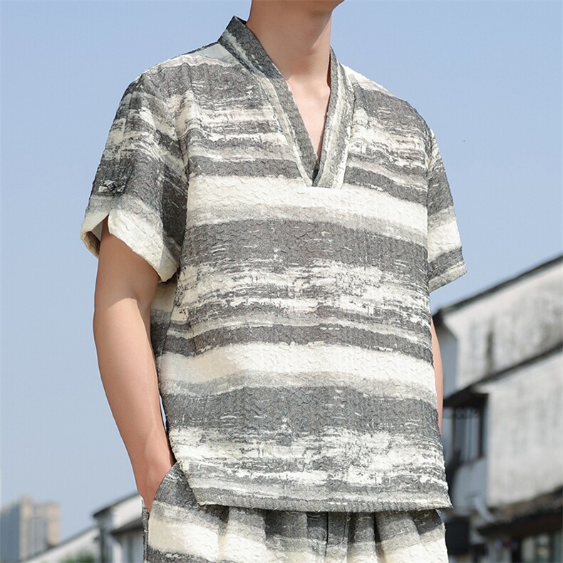 2025夏季新款风男装衬衣新中式金属盘扣水墨复古衬衫C96-P60,男装衬衫,电商B277(原6028)