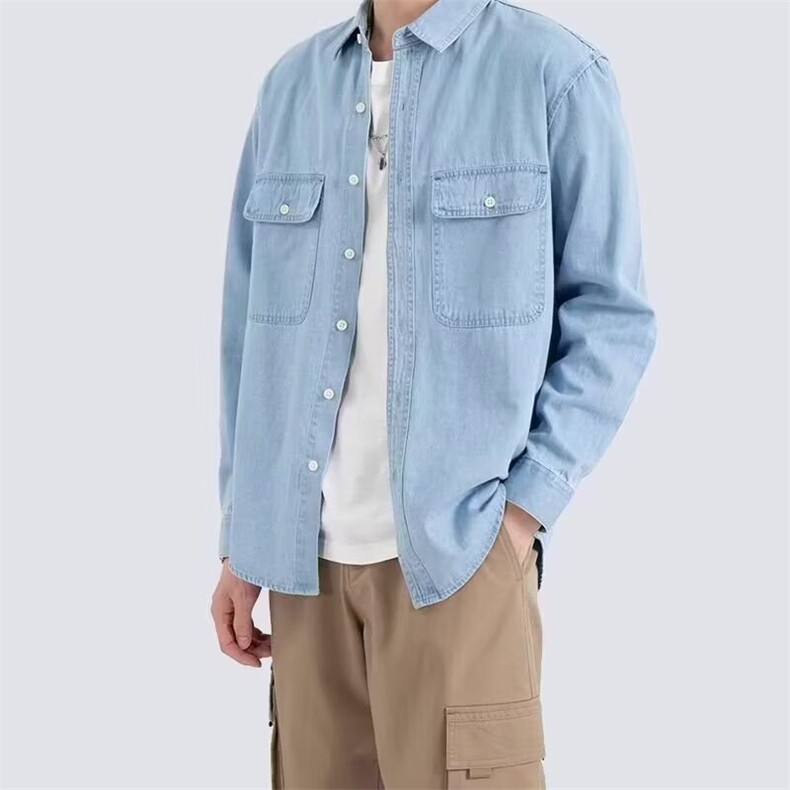 【006】牛仔衬衫男宽松长袖水洗休闲衬衣薄外套A079-CS1102-P47,男装衬衫,电商A079