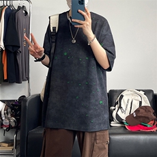 美式重磅复古破洞假两件短袖T恤大码休闲男女体恤衫T3653-特价P33，男装T恤，电商A007