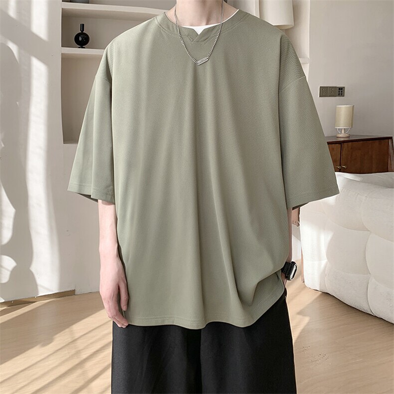 8XL-M冰丝凉感短袖T恤夏季大码V领垂感五分半袖体恤衫DX1206/P35,男装T恤,电商B238