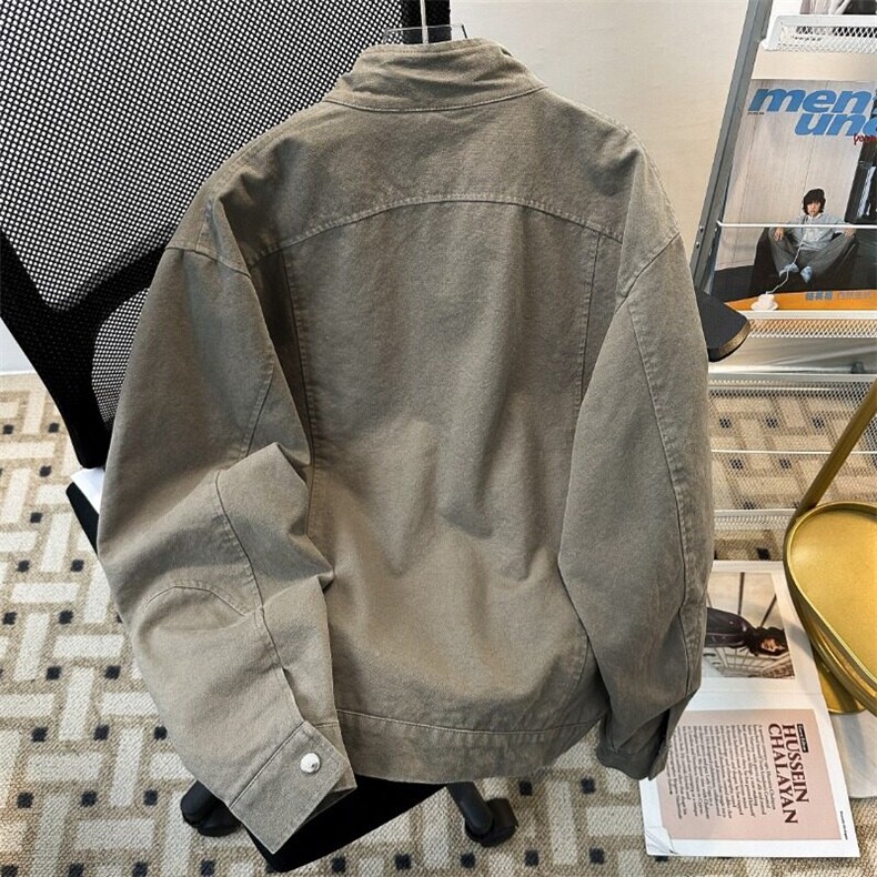 立领牛仔外套男春季复古潮牌拉链短款外套美式夹克8627P78,男装工装外套,星座410-2