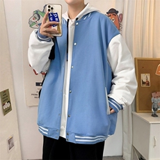 Y0901P30室内港风2024秋季棒球领休闲拼色青年外套卫衣开衫，男装卫衣，电商A026-1