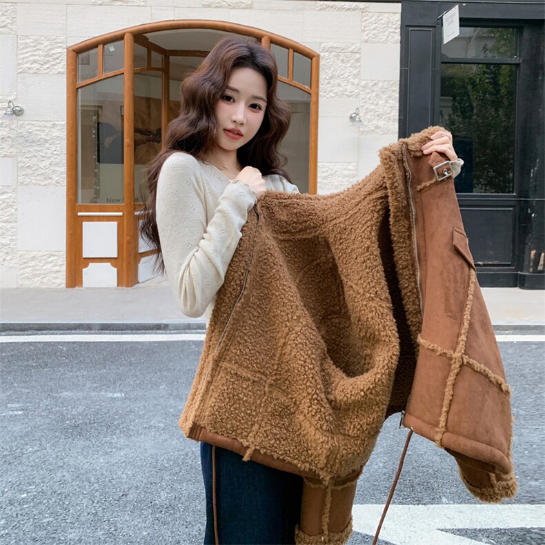 新品皮毛一体棕色羊羔毛外套2C273-1055-P185-K288,女装棉衣/棉服,2C273