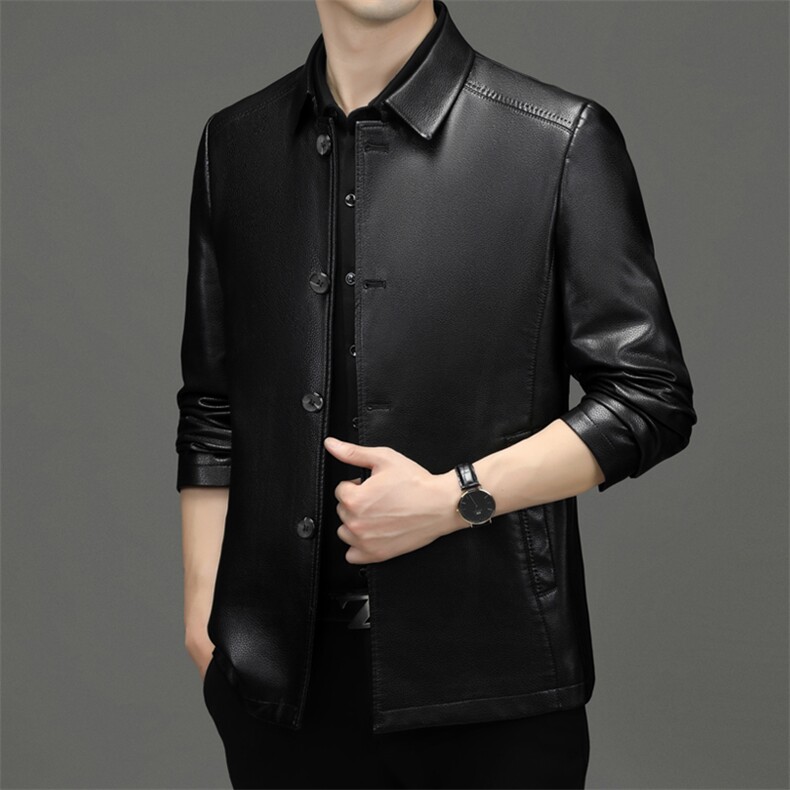 皮衣男士中年爸爸装外套皮夹克中老年人秋冬季保暖上衣服帅气外套,男装皮衣,电商B212（原钱塘6029）