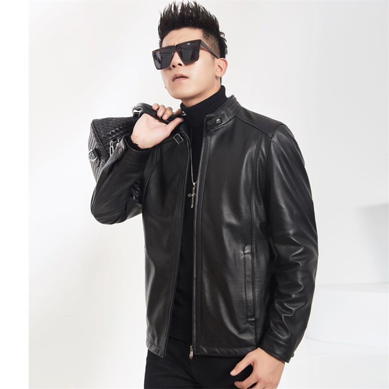 2023秋冬新款皮衣男立领牛皮夹克韩版商务男装P600，男装皮衣，电商B360