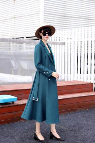 鱼尾式银丝梭织料风衣裙，女装风衣，澳洛菲